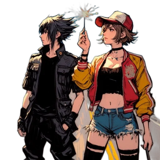 jacket, hat, weapon, staff, concept art, comic book art, cyberpunk, anime transparent PNG cut-out