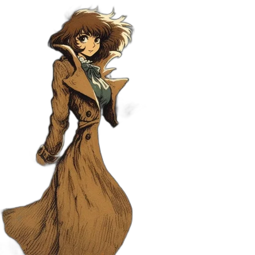 dress, jacket, staff, concept art, anime, fantasy art, cartoon, earth tones transparent PNG cut-out