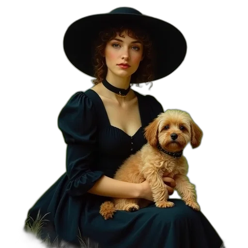 hat, dress, animal, face, oil painting, photorealistic, fantasy art, concept art transparent PNG cut-out
