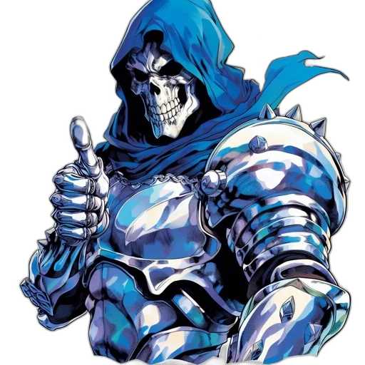 mask, comic book art, concept art, pixel art, blue, animated, skeletal, figure transparent PNG cut-out