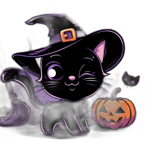 concept art, fantasy art, cartoon, pixel art, dark, black, cat, wearing transparent PNG cut-out