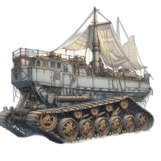 weapon, concept art, fantasy art, watercolor, 3d render, elaborate, steampunk-style, vehicle transparent PNG cut-out