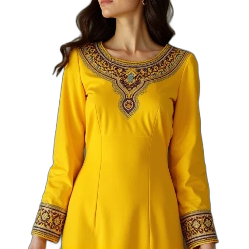 dress, jewelry, golden, woman, wearing, bright, yellow, detailed transparent PNG cut-out