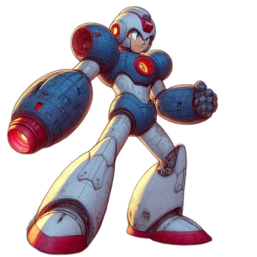 robot, weapon, concept art, 3d render, pixel art, watercolor, blue, white transparent PNG cut-out