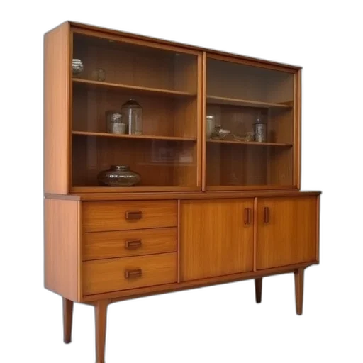 furniture, staff, 3d render, wooden, cabinet, shelves, glass, compartments transparent PNG cut-out