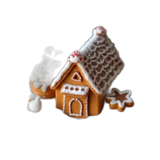 food, 3d render, snow, gingerbread transparent PNG cut-out