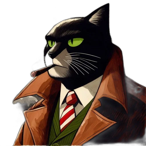 jacket, animal, comic book art, concept art, cartoon, pixel art, anthropomorphic, black transparent PNG cut-out