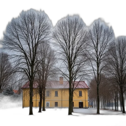 building, tree, furniture, photorealistic, 3d render, concept art, watercolor, snow transparent PNG cut-out