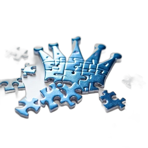 3d render, collection, shiny, metallic, silver, blue, puzzle, pieces transparent PNG cut-out