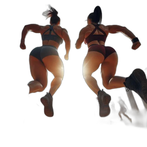 3d render, concept art, photorealistic, two, female, athletes, sprint, amidst transparent PNG cut-out