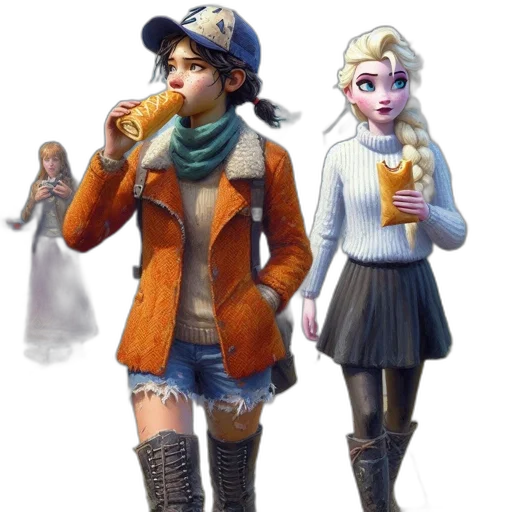 jacket, concept art, 3d render, fantasy art, pixel art, snow, earth tones, two transparent PNG cut-out