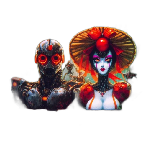 mask, robot, concept art, pixel art, fantasy art, 3d render, red, colorful transparent PNG cut-out
