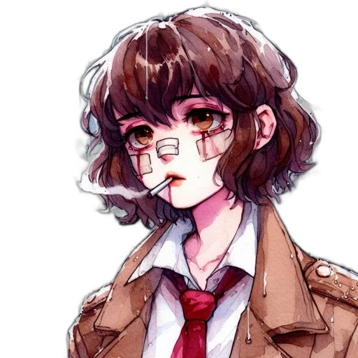 jacket, face, staff, creature, watercolor, anime, pixel art, cartoon transparent PNG cut-out