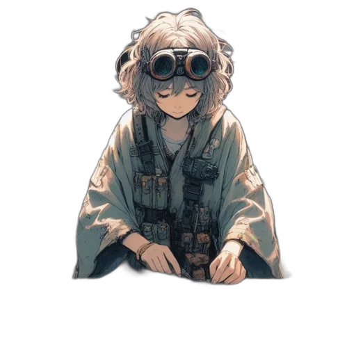 jacket, mask, weapon, creature, concept art, anime, watercolor, pixel art transparent PNG cut-out