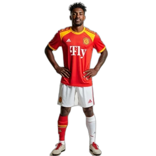 staff, professional, soccer, player, posing, portrait, wearing, red transparent PNG cut-out