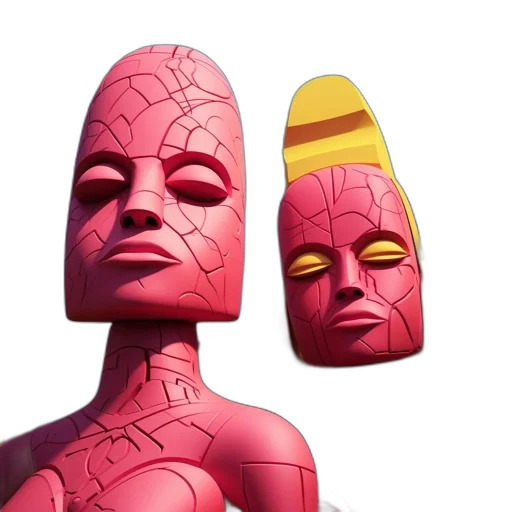 mask, face, crown, robot, 3d render, concept art, vaporwave, comic book art transparent PNG cut-out