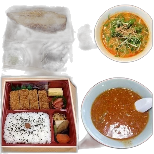 food, monochrome, collage, four, japanese, dishes, grilled, fish transparent PNG cut-out