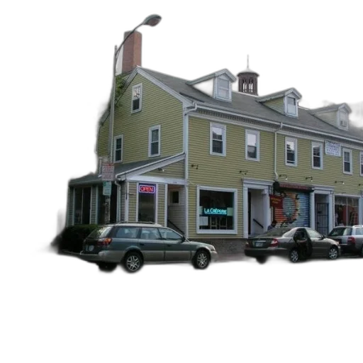building, car, furniture, photorealistic, 3d render, concept art, city street, yellow transparent PNG cut-out