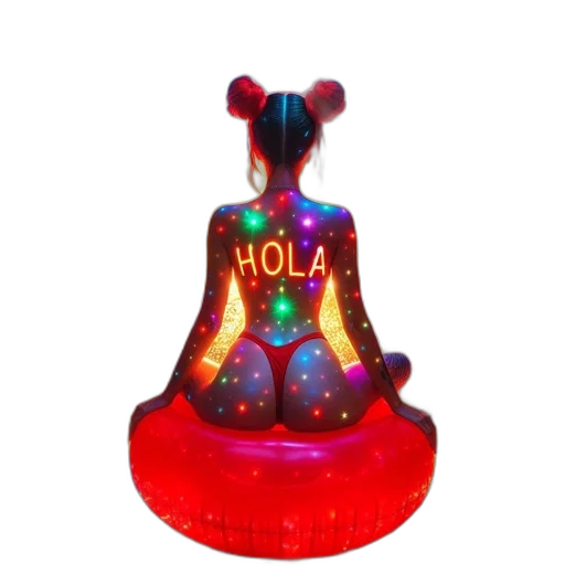 3d render, neon lights, airplane, cabin, filled, inflatable, pool, floats transparent PNG cut-out