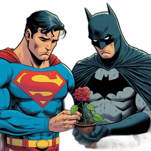 comic book art, comic, illustration, superman, hands, potted, plant, single transparent PNG cut-out