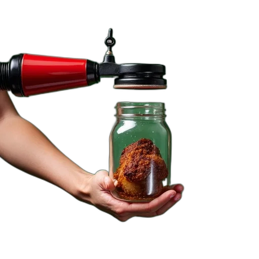 bottle, person, hand, holding, jar, lid, which, partially transparent PNG cut-out