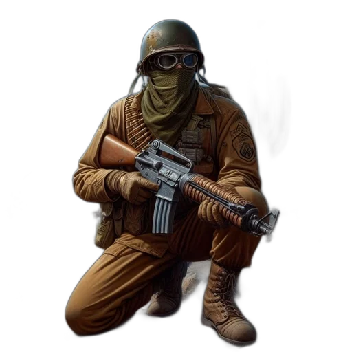 weapon, staff, jacket, mask, concept art, pixel art, comic book art, photorealistic transparent PNG cut-out