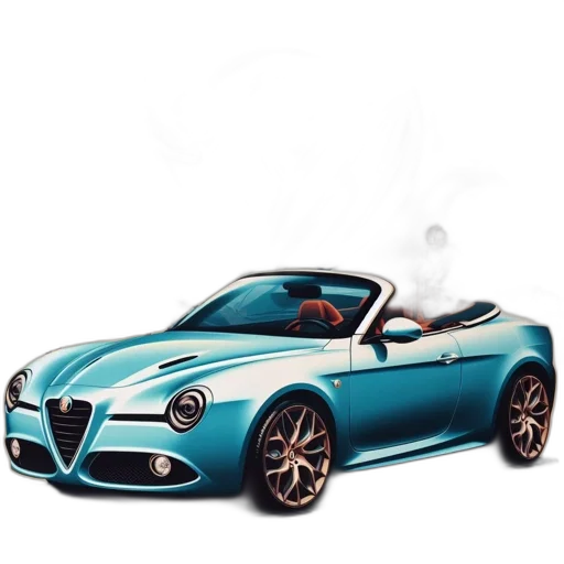 car, photorealistic, 3d render, concept art, pencil sketch, fire, blue, convertible transparent PNG cut-out
