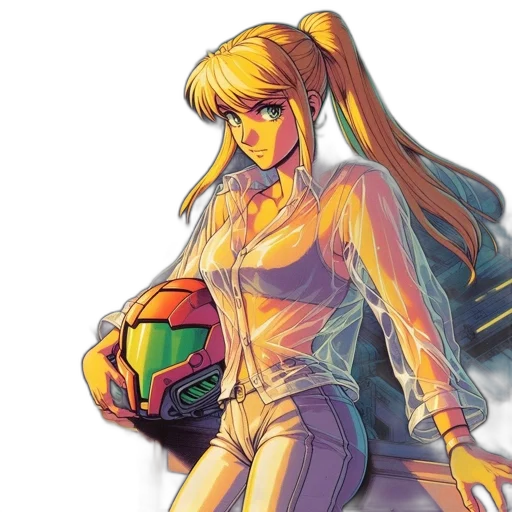 dress, anime, pixel art, vaporwave, concept art, golden, animated, female transparent PNG cut-out