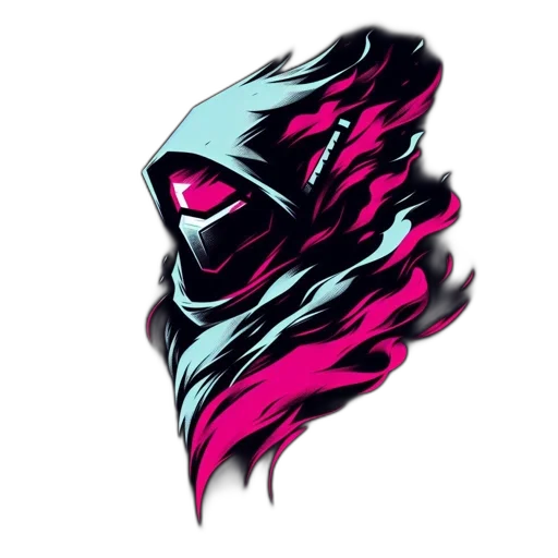 mask, face, creature, staff, cyberpunk, vaporwave, concept art, pixel art transparent PNG cut-out
