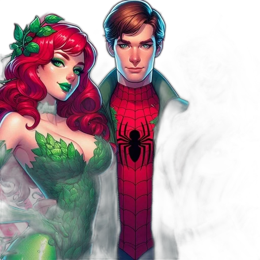 comic book art, concept art, fantasy art, two, animated, characters, red-haired, character transparent PNG cut-out