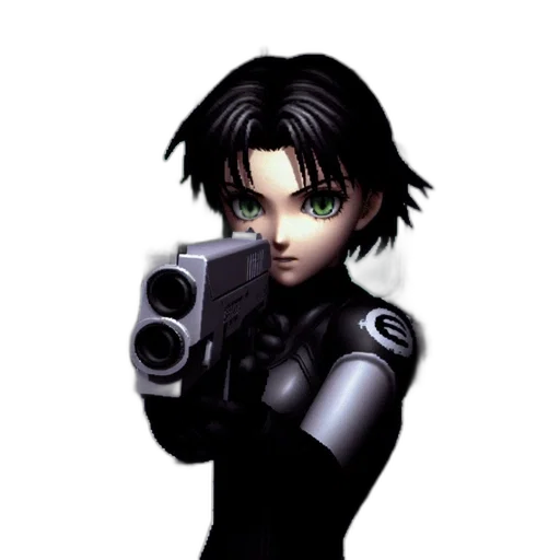 weapon, robot, face, jacket, cyberpunk, concept art, pixel art, comic book art transparent PNG cut-out