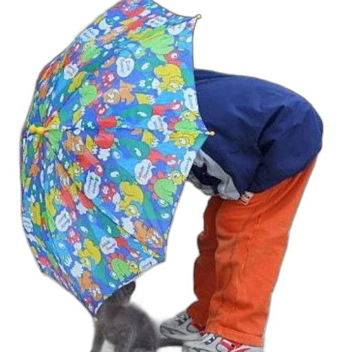umbrella, hat, jacket, shoes, rain, child, orange, pants transparent PNG cut-out