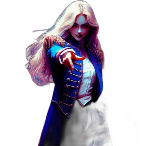 jacket, staff, concept art, fantasy art, comic book art, 3d render, blue, woman transparent PNG cut-out