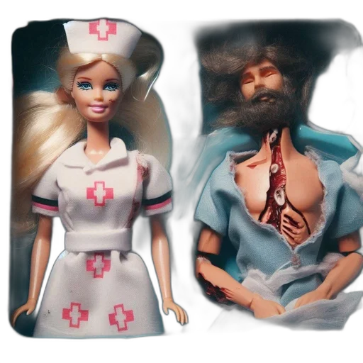 concept art, 3d render, fantasy art, comic book art, two, dolls, one, dressed transparent PNG cut-out