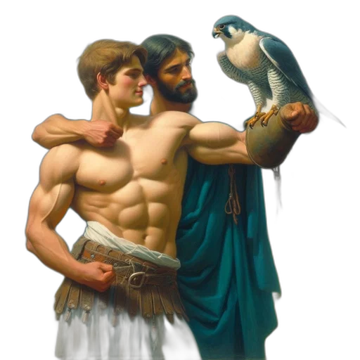 oil painting, photorealistic, fantasy art, concept art, forest, two, male, figures transparent PNG cut-out
