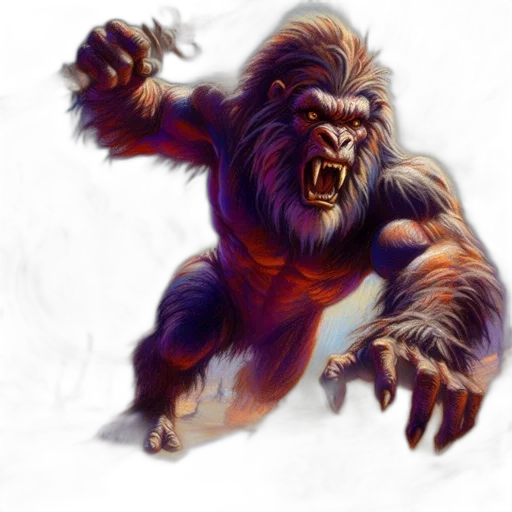 creature, animal, concept art, fantasy art, photorealistic, comic book art, intimidating, ape-like transparent PNG cut-out