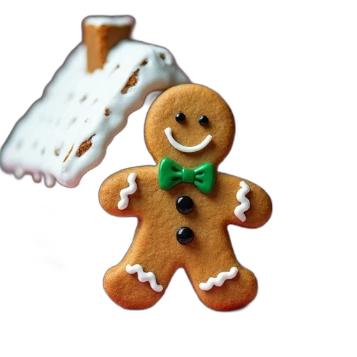 food, gingerbread, man, cookie, smiling, face, wearing, green transparent PNG cut-out