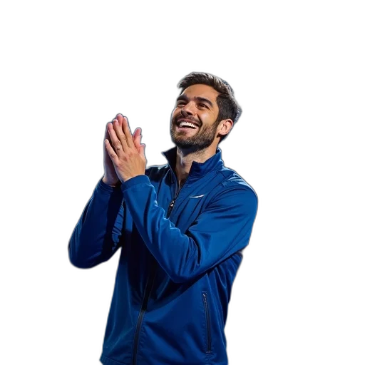 jacket, staff, face, man, blue, clapping, his, hands transparent PNG cut-out