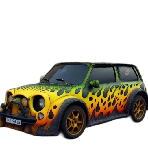car, 3d render, concept art, photorealistic, fantasy art, fire, unusual, fantasy-inspired transparent PNG cut-out