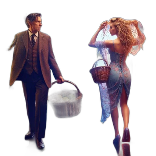 umbrella, dress, concept art, photorealistic, comic book art, watercolor, city street, rain transparent PNG cut-out