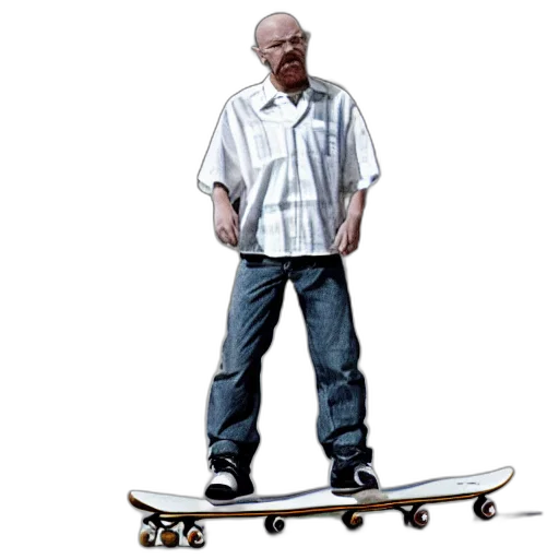 staff, concept art, photorealistic, 3d render, cartoon, walter, white, skateboarding transparent PNG cut-out