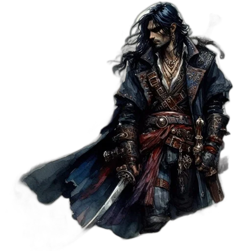 sword, jacket, weapon, fantasy art, concept art, comic book art, watercolor, dark transparent PNG cut-out