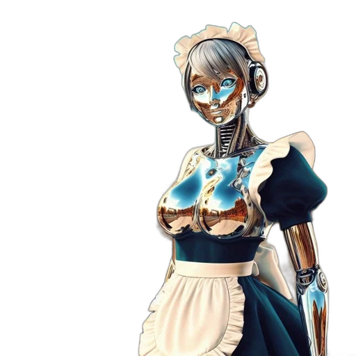 staff, robot, dress, concept art, anime, fantasy art, 3d render, blue transparent PNG cut-out
