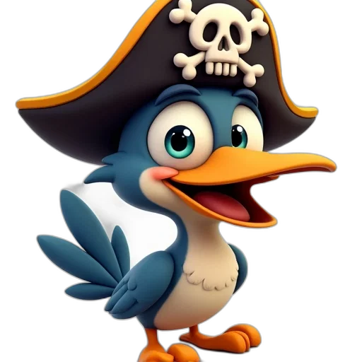 hat, 3d render, cartoon, concept art, photorealistic, character, bird, pirate transparent PNG cut-out