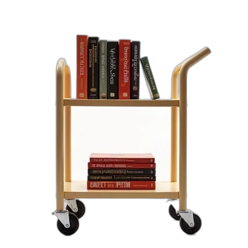 furniture, staff, beige, book, cart, two, shelves, displayed transparent PNG cut-out