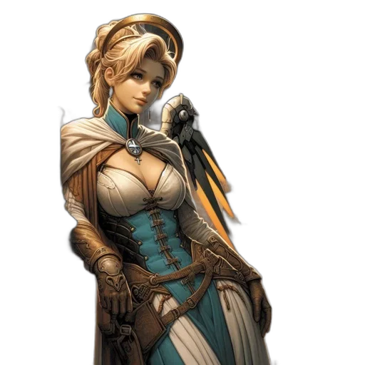 staff, dress, concept art, fantasy art, comic book art, pixel art, blue, blonde-haired transparent PNG cut-out