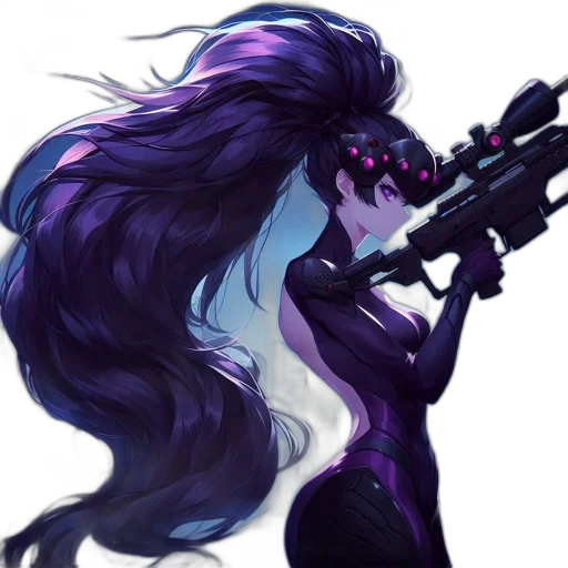 weapon, staff, hair, concept art, fantasy art, cyberpunk, pixel art, dark transparent PNG cut-out