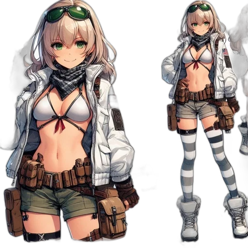 jacket, weapon, concept art, cyberpunk, 3d render, anime, monochrome, earth tones transparent PNG cut-out