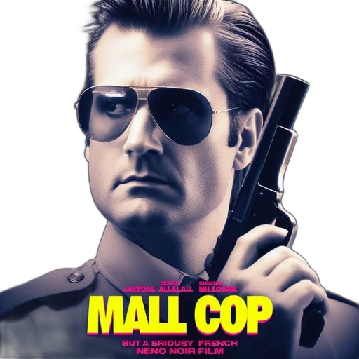 concept art, comic book art, vaporwave, poster, mall, cop, man, uniform transparent PNG cut-out