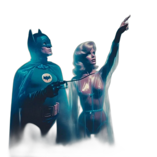 comic book art, concept art, 3d render, fantasy art, batman, stands, alongside, unidentified transparent PNG cut-out